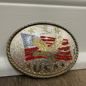Vintage USA Eagle Belt Buckle with Flag Design